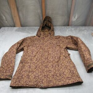 Sims Jacket Womens Brown Large Damask Print Insulated Snow Rain Wind Winter VTG